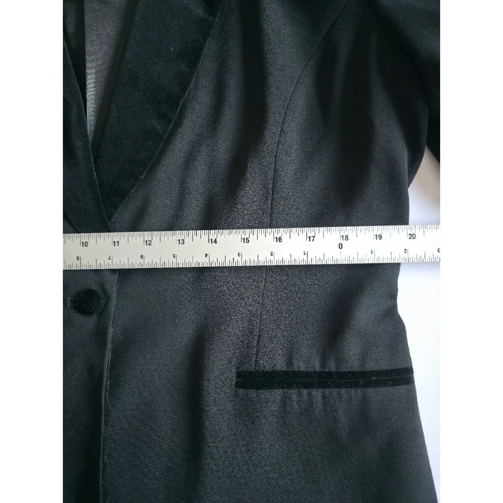 Vintage 90s Harve Benard Black Tuxedo Blazer Women L Velvet Trim Classic